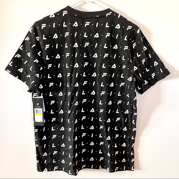 Fila all over Logo Tee Shirt Sz M black and white Women - Picture 2 of 6